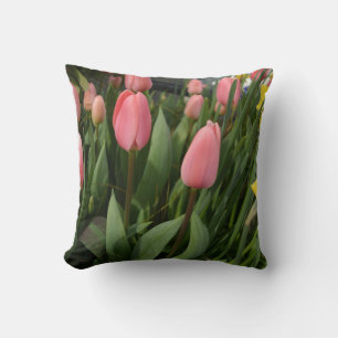 Spring pink tulip flowers throw pillow