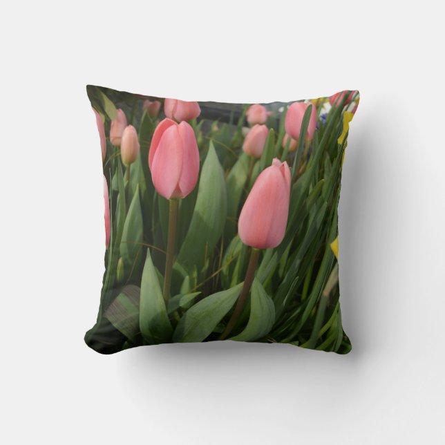 Spring pink tulip flowers throw pillow (Front)
