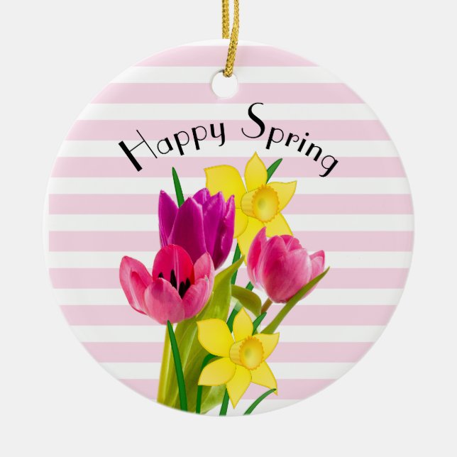 Spring Pink Tulips and Daffodils Flower Ornament (Front)