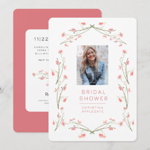 Spring Pink Wildflowers Photo Bridal Shower  Invitation