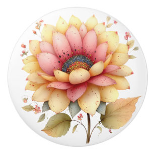 Spring Pink Yellow Garden Flower Ceramic Knob