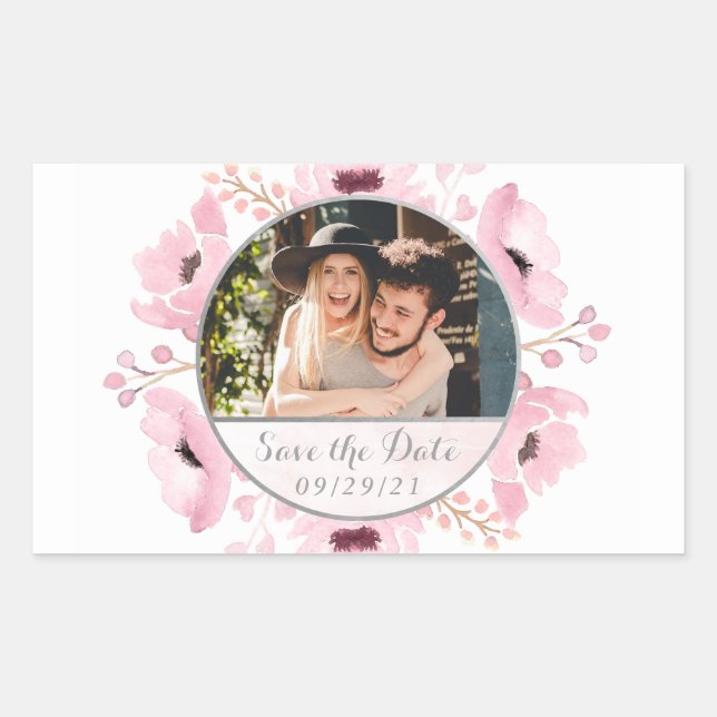 Spring Pinks Watercolor Floral Save The Date Sticker (Front)