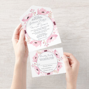 Spring Pinks Watercolor Floral Wedding Collection All In One Invitation