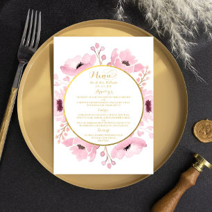 Spring Pinks Watercolor Floral Wedding Collection Menu