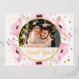 Spring Pinks Watercolor Floral Wedding Thank You Foil Invitation Postcard
