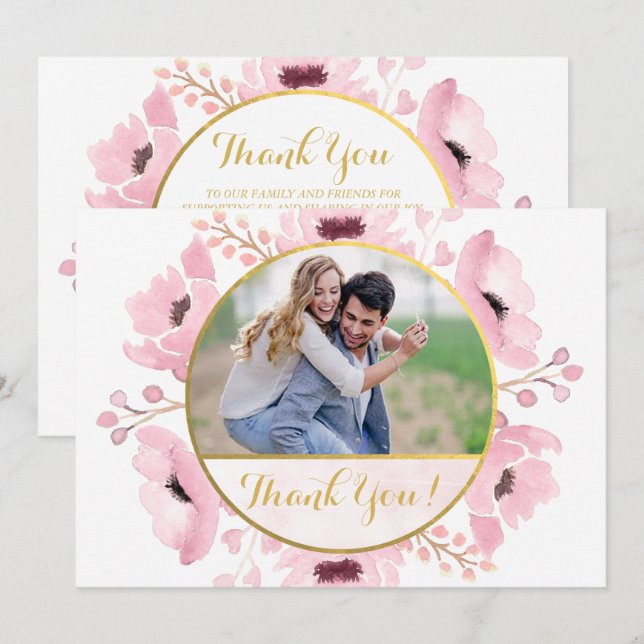 Spring Pinks Watercolor Floral Wedding Thank You Invitation (Front/Back)