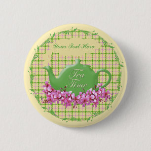 Spring Plaid Tea Time 2 Inch Round Button