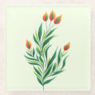 Spring Plant Drawing Abstract Botanical Art Glass Coaster