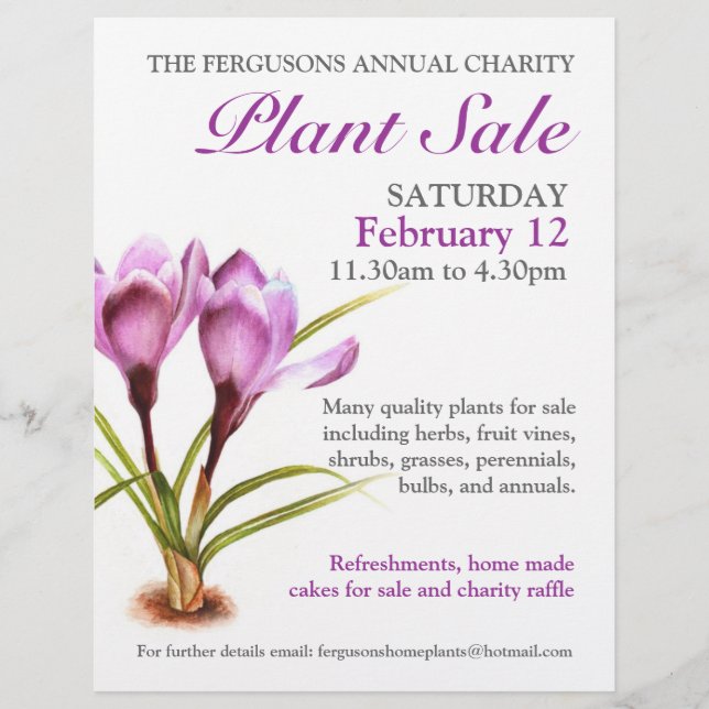 Spring plant sale crocus art promo flyer (Front)