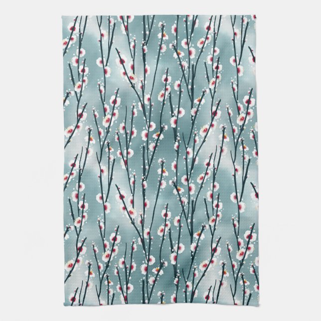 Spring Plum Blossom Floral Pattern Kitchen Towel (Vertical)