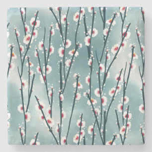 Spring Plum Blossom Floral Pattern Stone Coaster