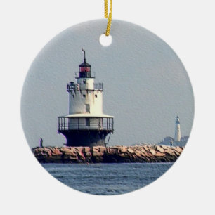 Spring Point Light and Portland Head Light Ceramic Ornament