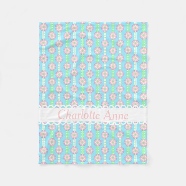 Spring Polka Dot Flower Ribbons Personalized Fleece Blanket (Front)