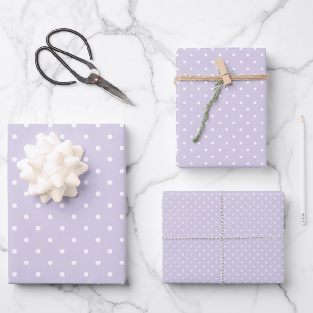 Spring Polka Dots Classic | Dusty Lavender Wrapping Paper Sheet (Front)