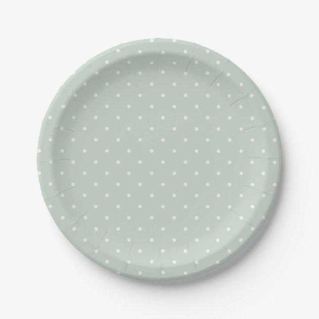 Spring Polka Dots Micro | Muted Sage Paper Plate (Front)