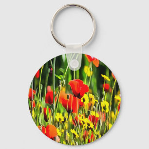 Spring Poppies And Meadow Flower Painting Keychain