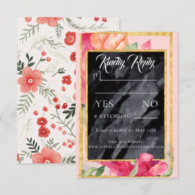 Spring Poppies Blackboard Wedding Response Card (Front/Back)