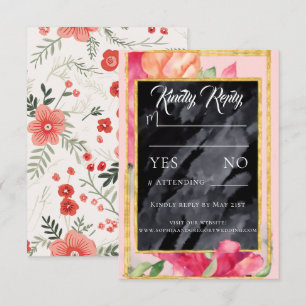 Spring Poppies Blackboard Wedding Response Card