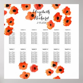 Spring poppy flowers Wedding Seating Chart