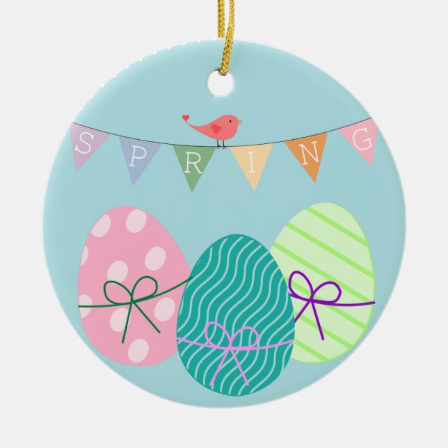 Spring powder blue Easter eggs Ceramic Ornament (Front)
