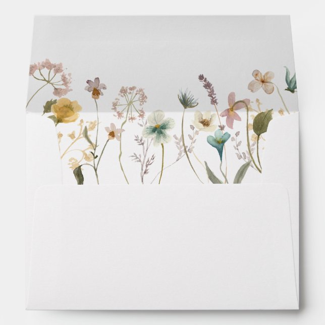 Spring Pressed Flowers Return Address Wedding Envelope (Back (Bottom))