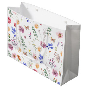 Spring Pressed Wild Flowers Butterfly White Large Gift Bag