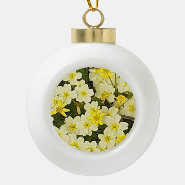 Spring Primroses Ceramic Ball Christmas Ornament (Front)