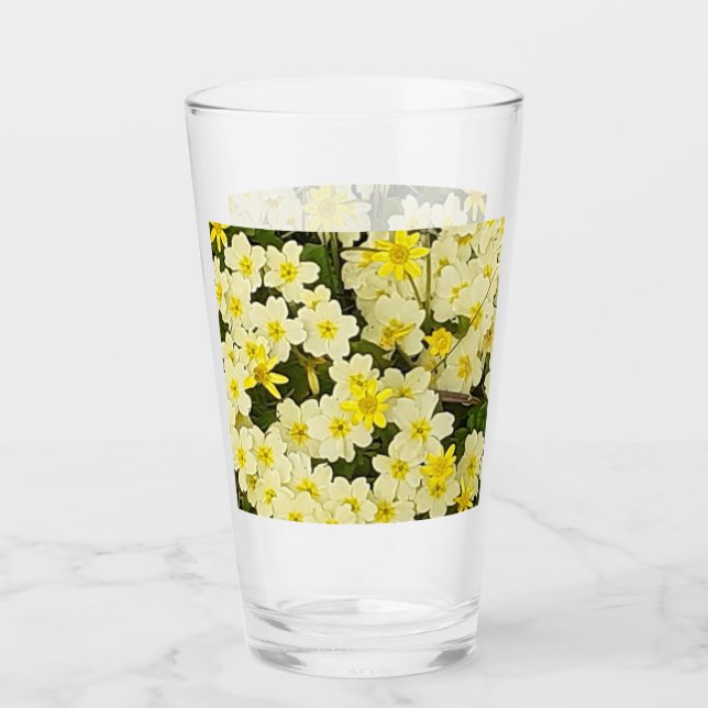 Spring Primroses Glass Tumbler (Front)