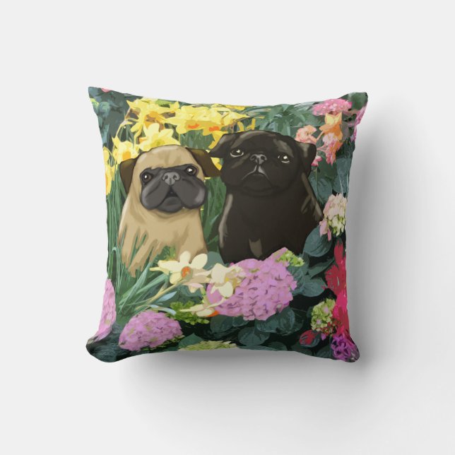 Spring Pugs Fine Art Gifts Throw Pillow (Front)