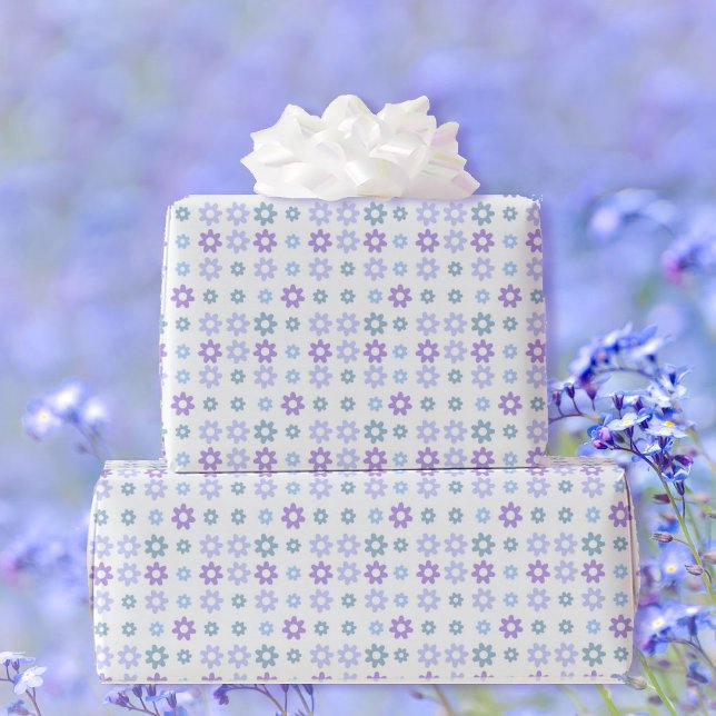 Spring Purple Blue Flowers White Special Occasion Wrapping Paper (Creator Uploaded)