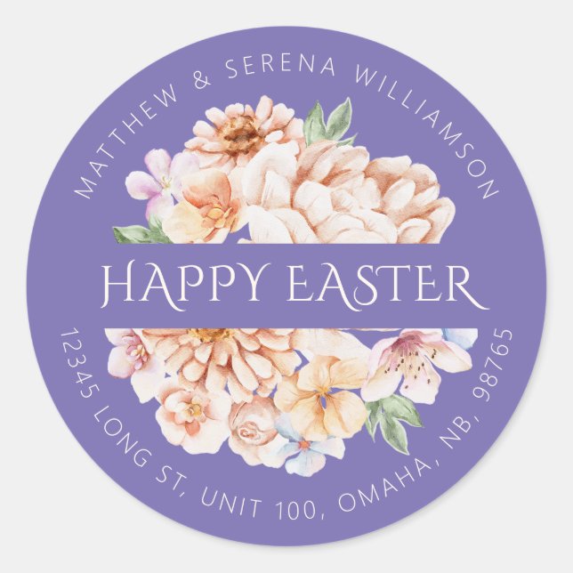 Spring Purple Botanical Floral Bouquet Classic Round Sticker (Front)