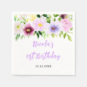 Spring Purple Floral Birthday Napkin