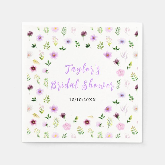 Spring Purple Floral Bridal Shower Napkin (Front)