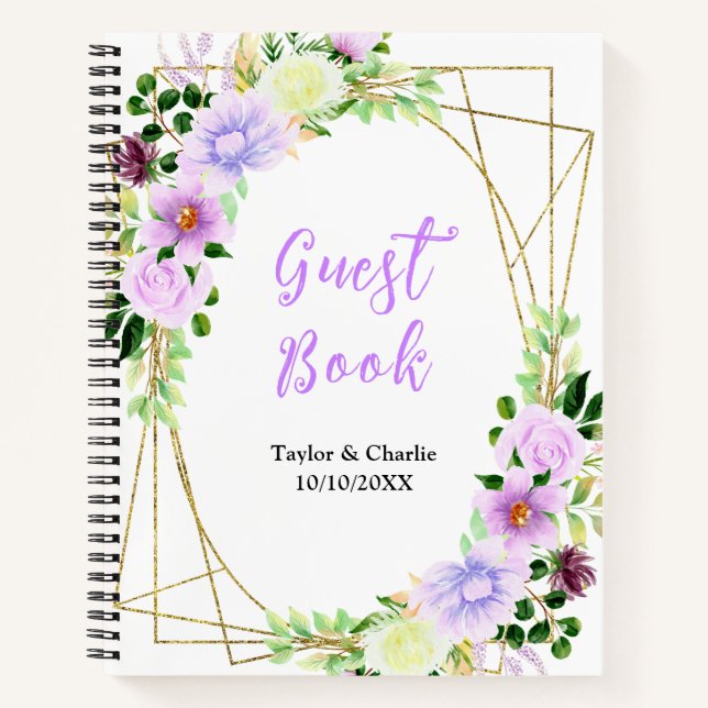Spring Purple Floral Wedding Guest Book (Front)