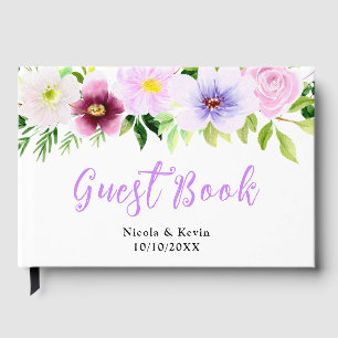 Spring Purple Floral Wedding Guest Book
