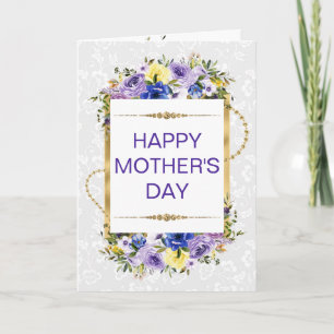 Spring Purple Flowers & Gold Glitter Mother's Day Card