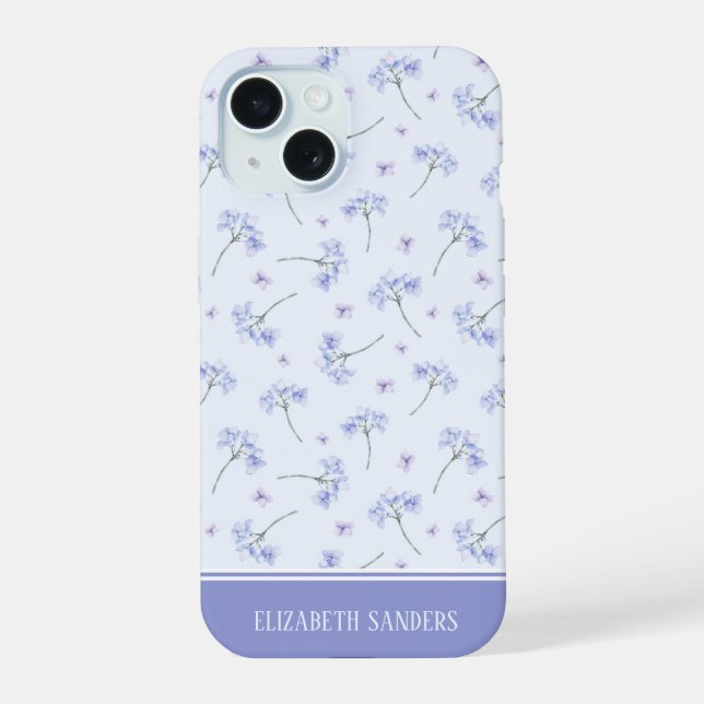 Spring Purple Flowers Pattern iPhone 15 Case (Back)