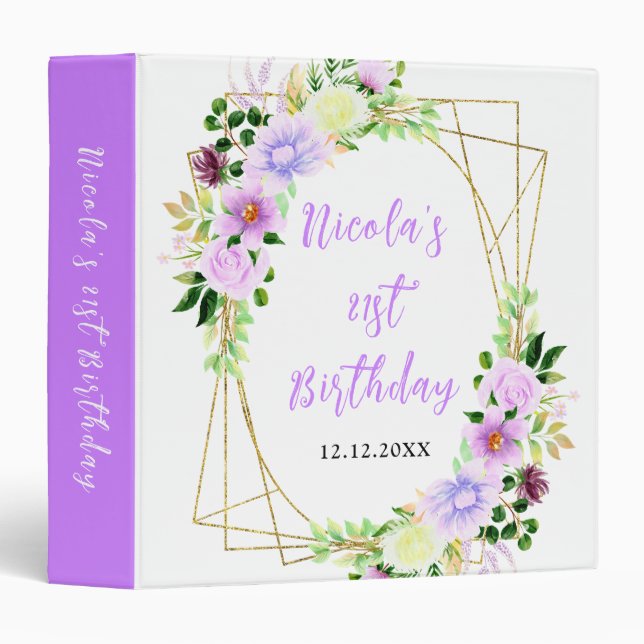 Spring Purple Flowers with Foliage Birthday  Photo Binder (Front/Spine)