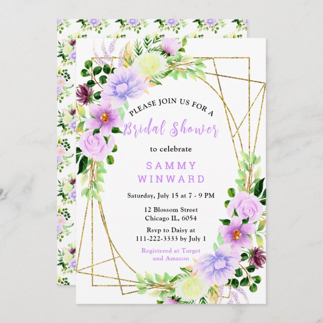 Spring Purple Flowers with Foliage Invitation (Front/Back)