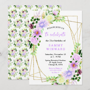 Spring Purple Flowers with Foliage Invitation