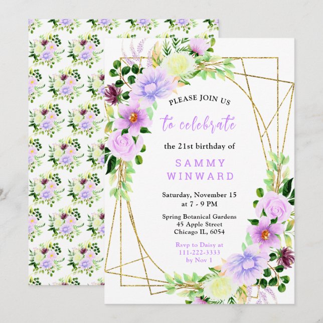 Spring Purple Flowers with Foliage Invitation (Front/Back)