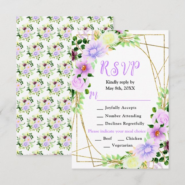 Spring Purple Flowers with Foliage RSVP Card (Front/Back)
