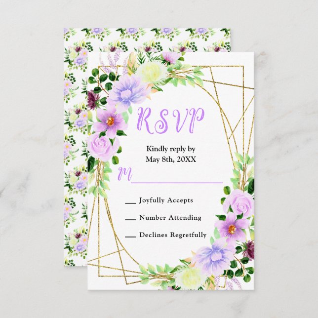 Spring Purple Flowers with Foliage RSVP Card (Front/Back)