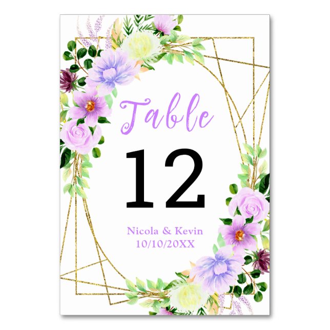 Spring Purple Flowers with Foliage Table Number (Front)