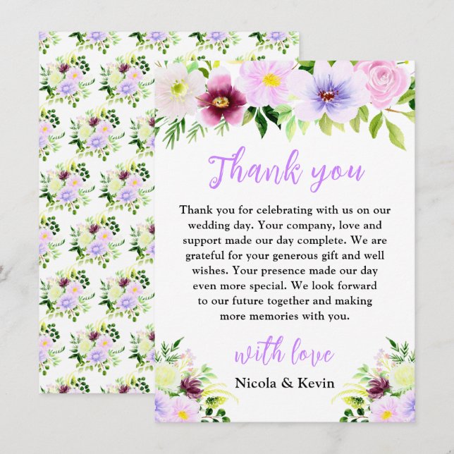 Spring Purple Flowers with Foliage Thank You Card (Front/Back)