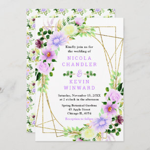 Spring Purple Flowers with Foliage Wedding Invitation