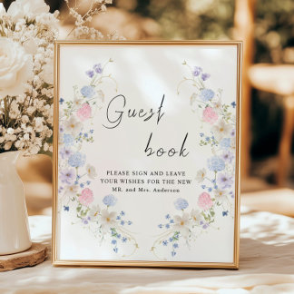 Spring Purple Pink Wildflower Guestbook Sign