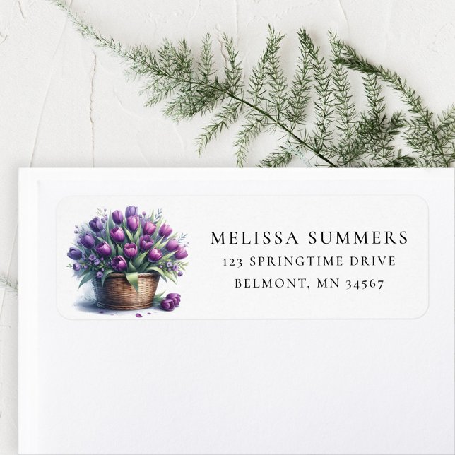 Spring Purple Tulips Basket Return Address Label (Creator Uploaded)