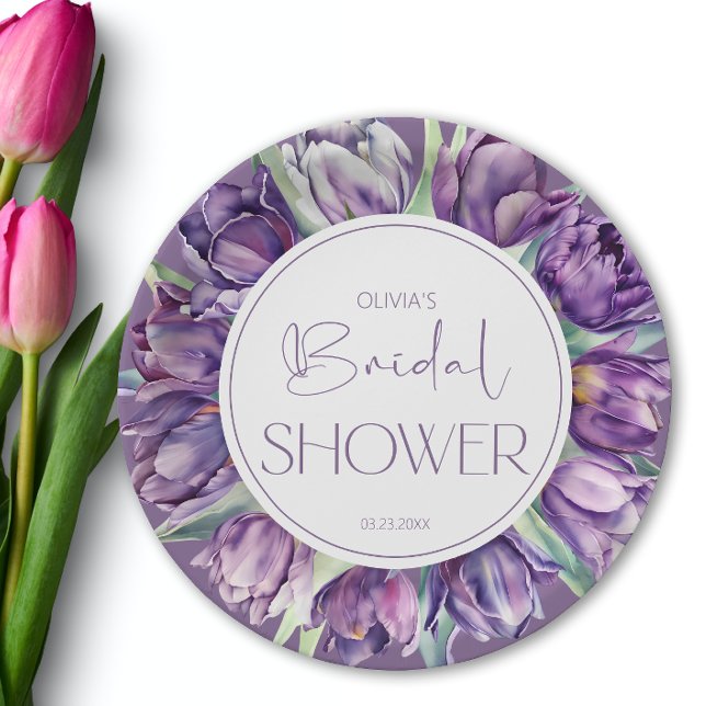Spring purple tulips Bridal shower Paper Plate (Creator Uploaded)