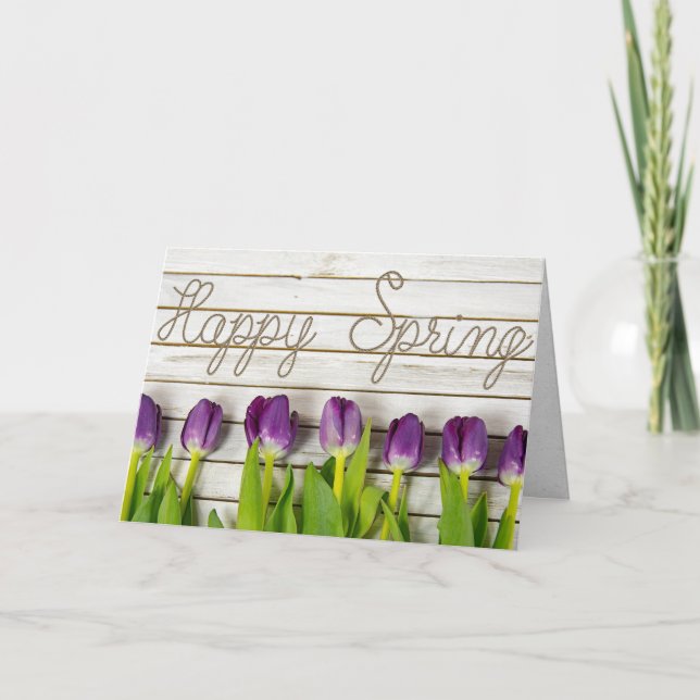 spring purple tulips on wood holiday card (Front)